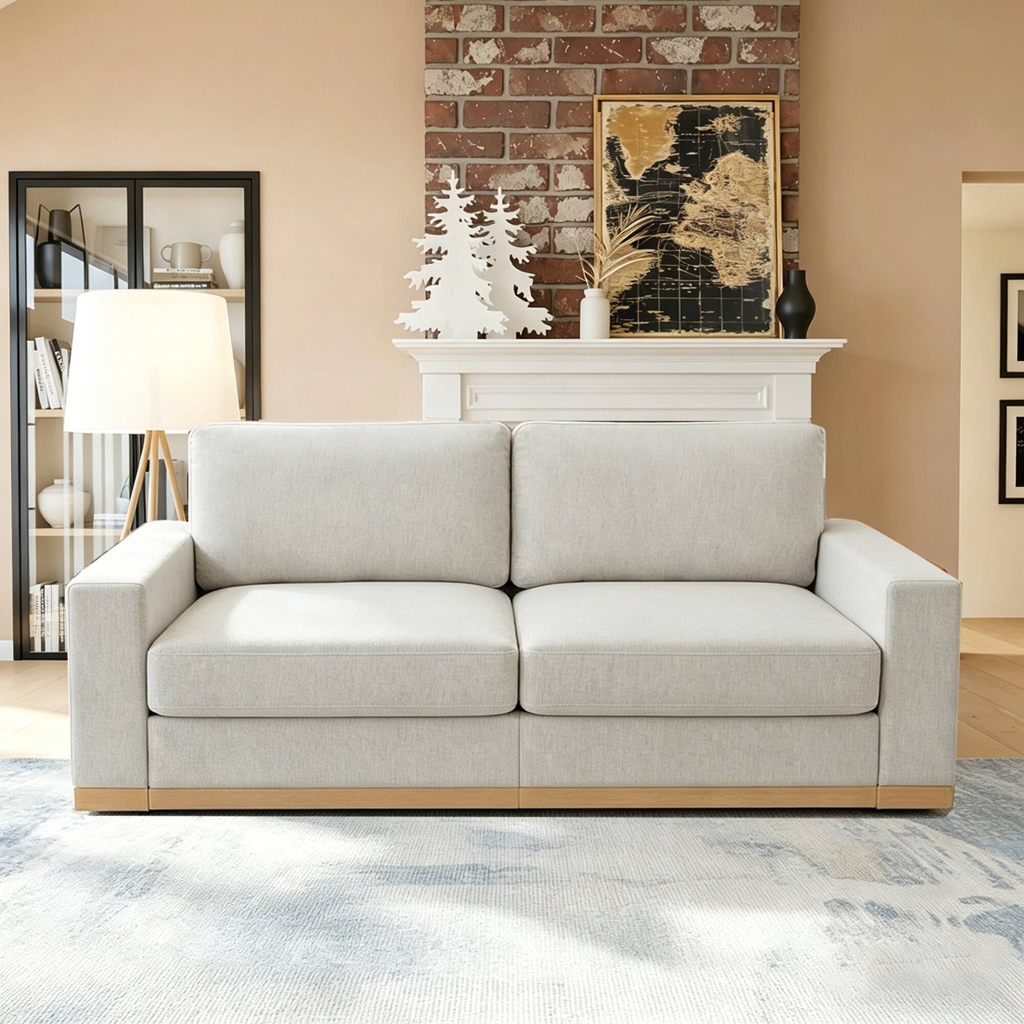 Front. Dyonery - Dyonery 86" Modern Single Sofa ,Deep Seat Modular Sofa Couch,Solid Wood Frame,Spring Cushions,Easy Assembly,Beige - Beige.