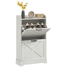 Homcom - Shoe Storage Cabinet, Farmhouse Shoe Cabinet with 2 Flip Drawers, Adjustable Shelves for 8 Pairs - Distressed White