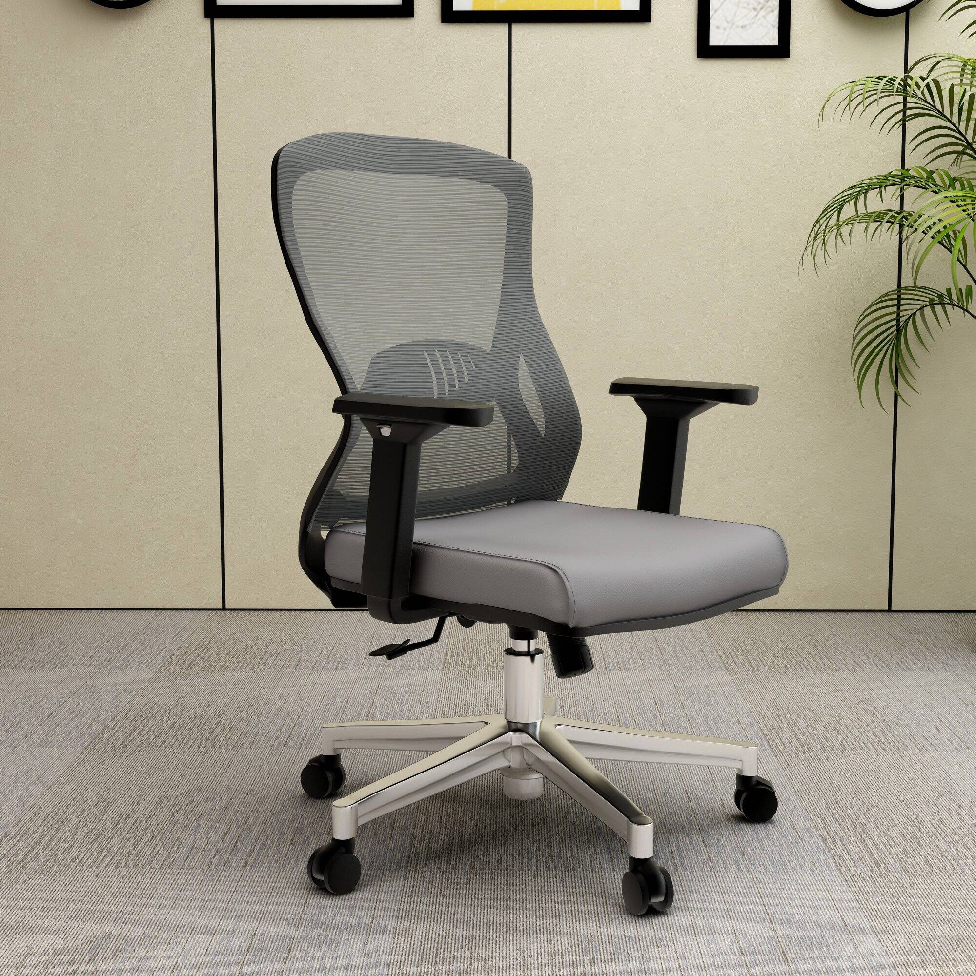 Angle. LeisureMod - Adorit Office Chair Ergonomic Mid-Back Mesh Computer Chair with Swivel & Tilt – Comfortable Desk Chair - Grey.