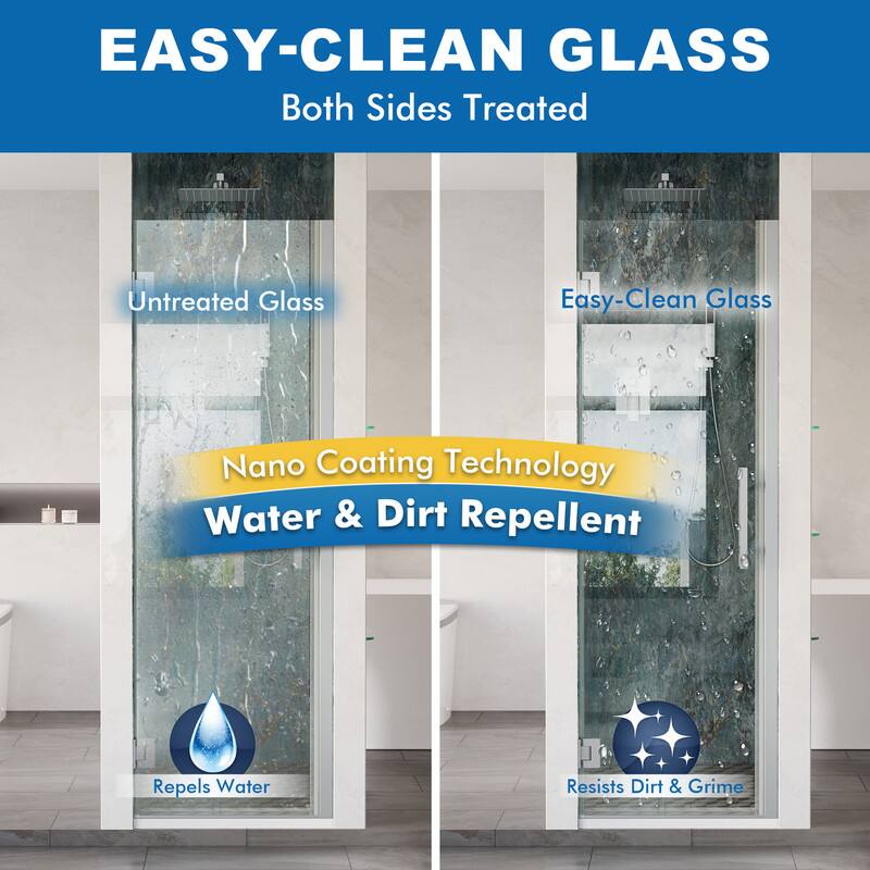 EASY-CLEAN GLASS  
Both Sides Treated  

Untreated Glass  
Easy-Clean Glass  

Nano Coating Technology  
Water & Dirt Repellent  

Repels Water  
Resists Dirt & Grime
