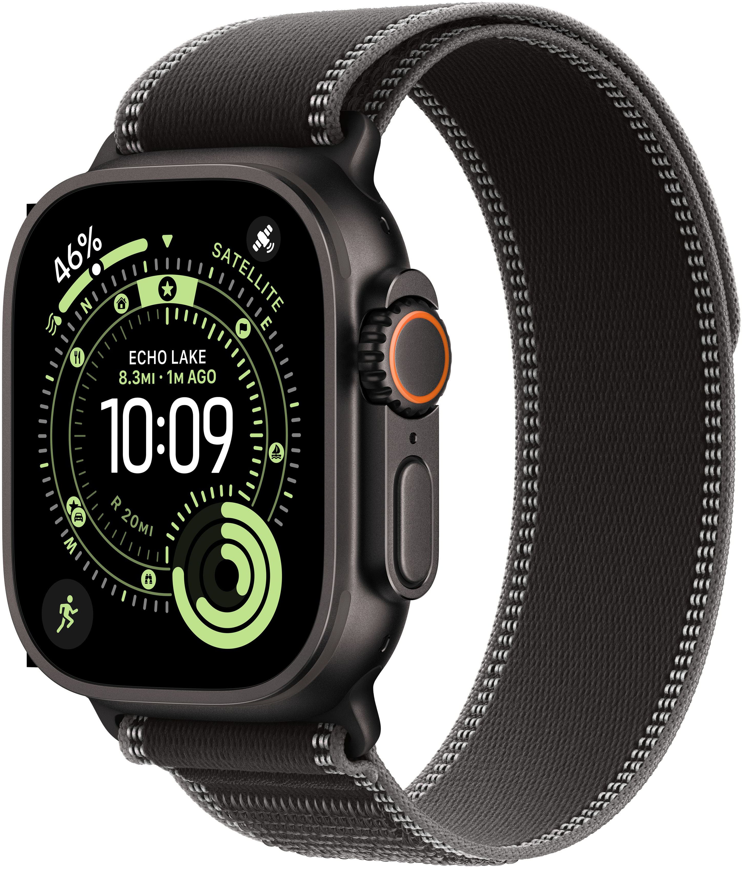 Apple Watch Ultra 3 (GPS+Cellular) 49mm Titanium Case with Black/Charcoal Trail Loop - M/L - Black - (2025) - Front_Zoom