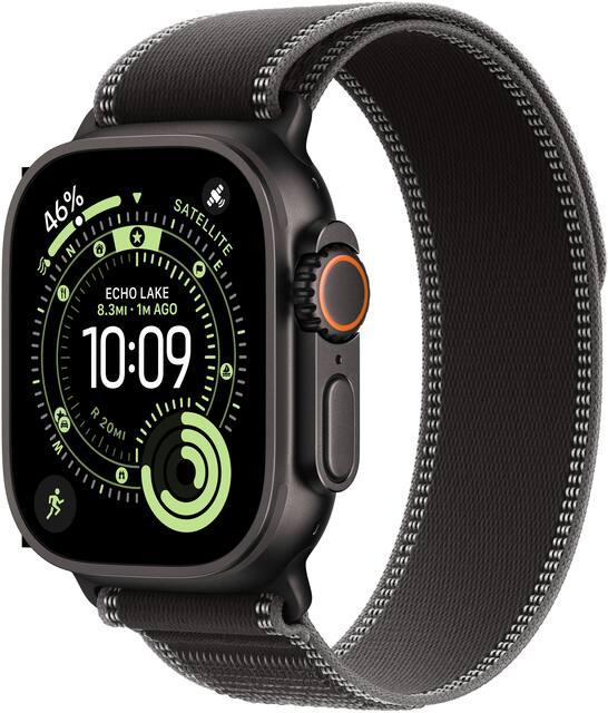 Apple Watch Ultra 3 (GPS+Cellular) 49mm Titanium Case with Black/Charcoal Trail Loop - M/L - Black - (2025)