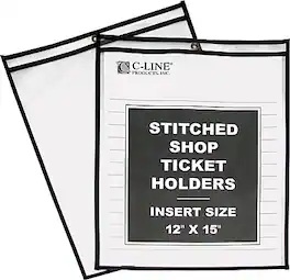 C-line - Job Ticket Holder, Heavyweight, 12" x 15", 25/Box (46125) - Clear with Black Edges
