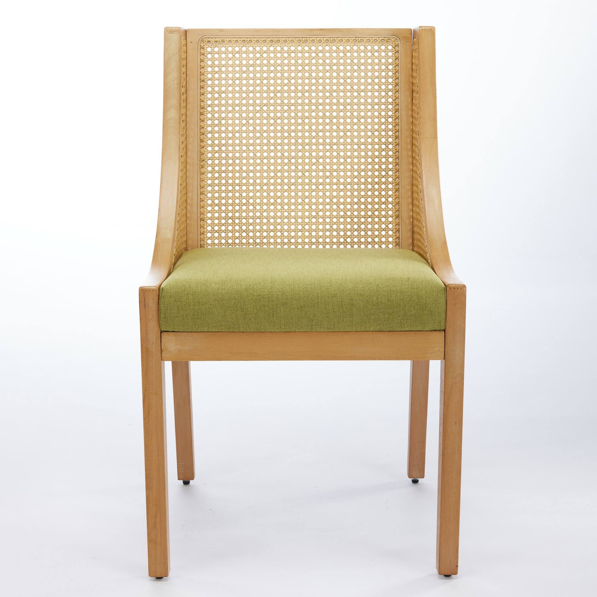 Angle. Tiramisubest - Rattan Dining Chairs,Solid Wood Frame with Decorative Armrests,Linen Upholstered Seat,Natural Finish,Olive Green - Olive Green.