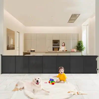 Front. Pawtners - Pawtners 41" Tall Extra Wide Retractable Baby & Pet Gate, Expands to 120" for Indoor & Outdoor Stairs and Doorways - Black.