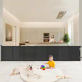 Pawtners - 41" Tall Extra Wide Retractable Baby & Pet Gate, Expands to 120" for Indoor & Outdoor Stairs and Doorways - Black