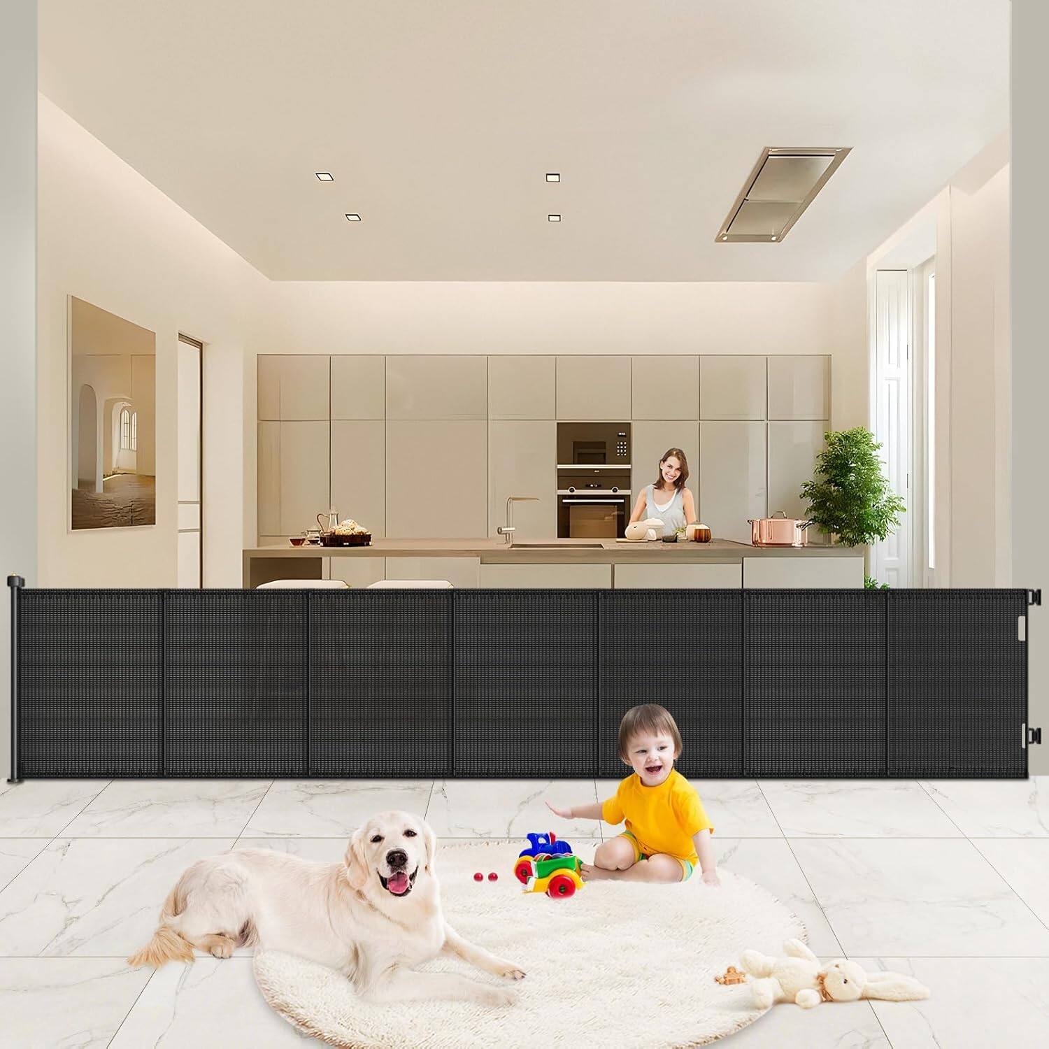 Front. Pawtners - Pawtners 41" Tall Extra Wide Retractable Baby & Pet Gate, Expands to 120" for Indoor & Outdoor Stairs and Doorways - Black.