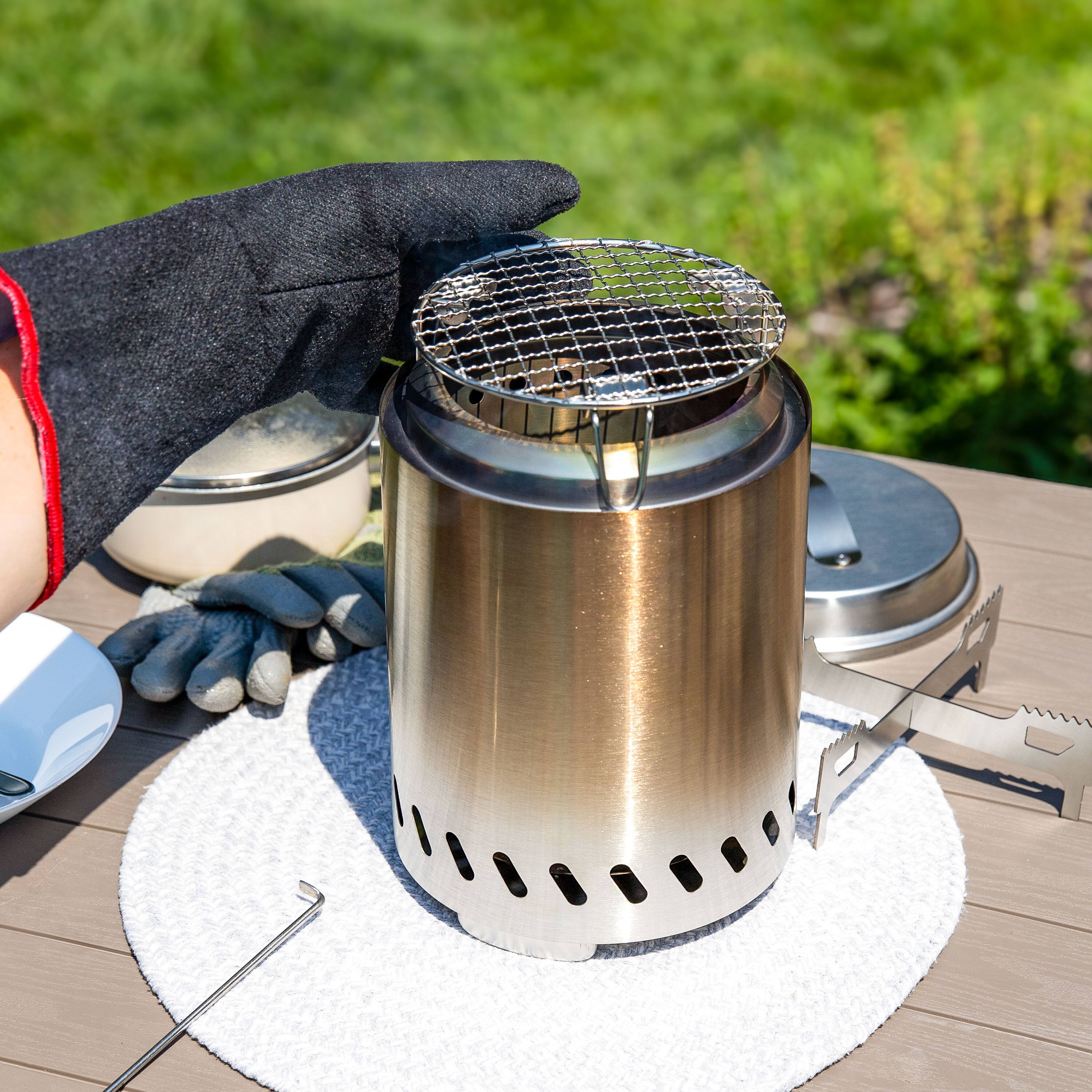 Alt View 4. Sunnydaze - 3-pc Accessory Kit for Smokeless Tabletop Fire Pit - 7-in. - Silver.