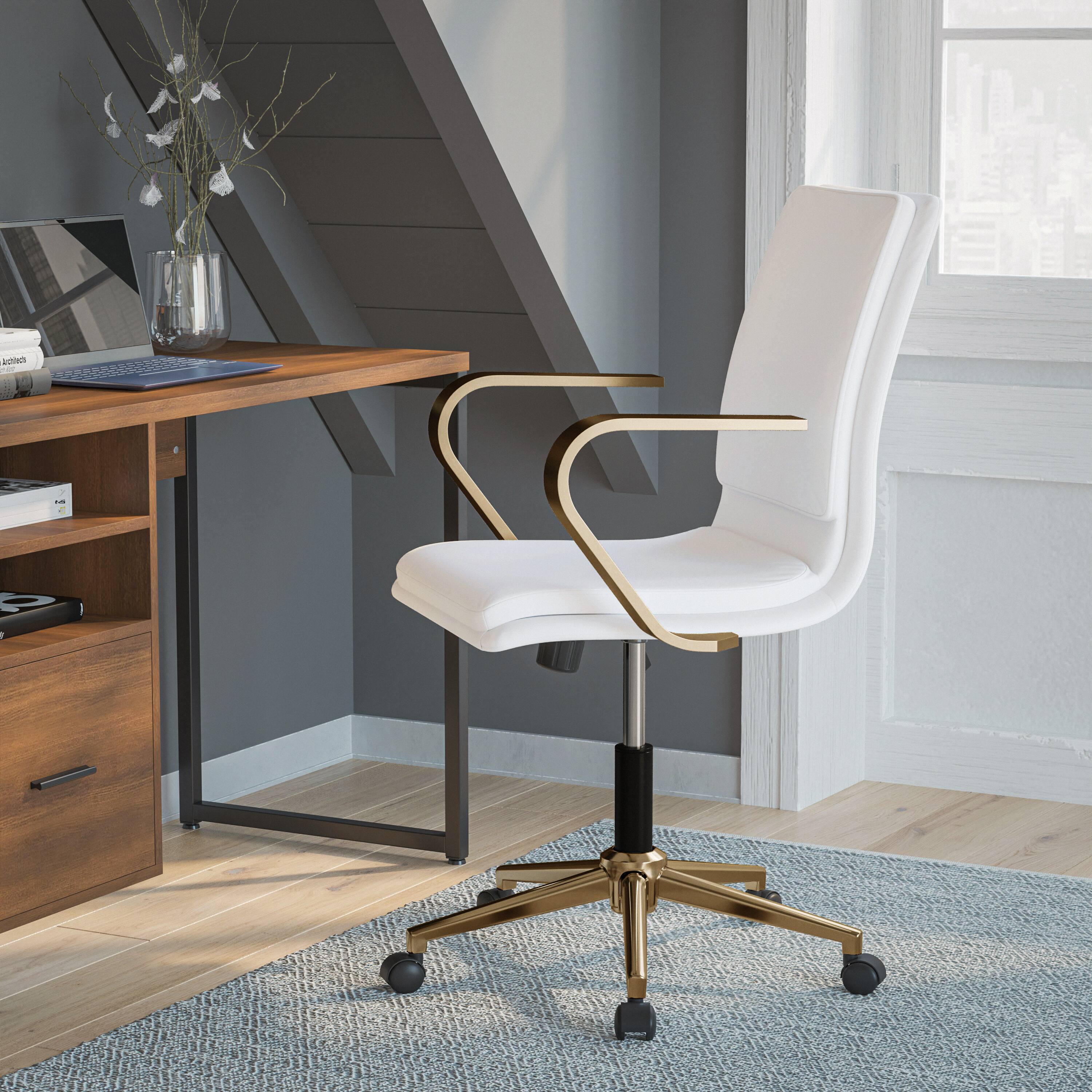 Alt View 12. Alamont Home - James Designer Executive Swivel Office Chair with Brushed Gold Arms and Base, White - White/Gold.