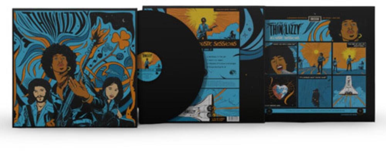 Sure, here is the corrected text:

**Front Cover:**
- THIN LIZZY

**Spine:**
- THIN LIZZY
- LIVE SESSIONS

**Back Cover:**
- THIN LIZZY
- LIVE SESSIONS

**Vinyl Label:**
- THIN LIZZY
- LIVE SESSIONS

**Inner Sleeve:**
- THIN LIZZY
- LIVE SESSIONS

**Additional Text:**
- (Various small text and details on the inner sleeve and back cover, which are not fully legible in the image)