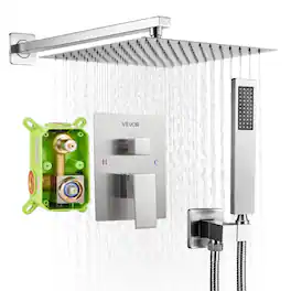 VEVOR - Shower Faucet Set, Rainfall Bathroom Shower System with 12-Inch Square Rain Shower Head and Handheld Spray - Brushed Nickel