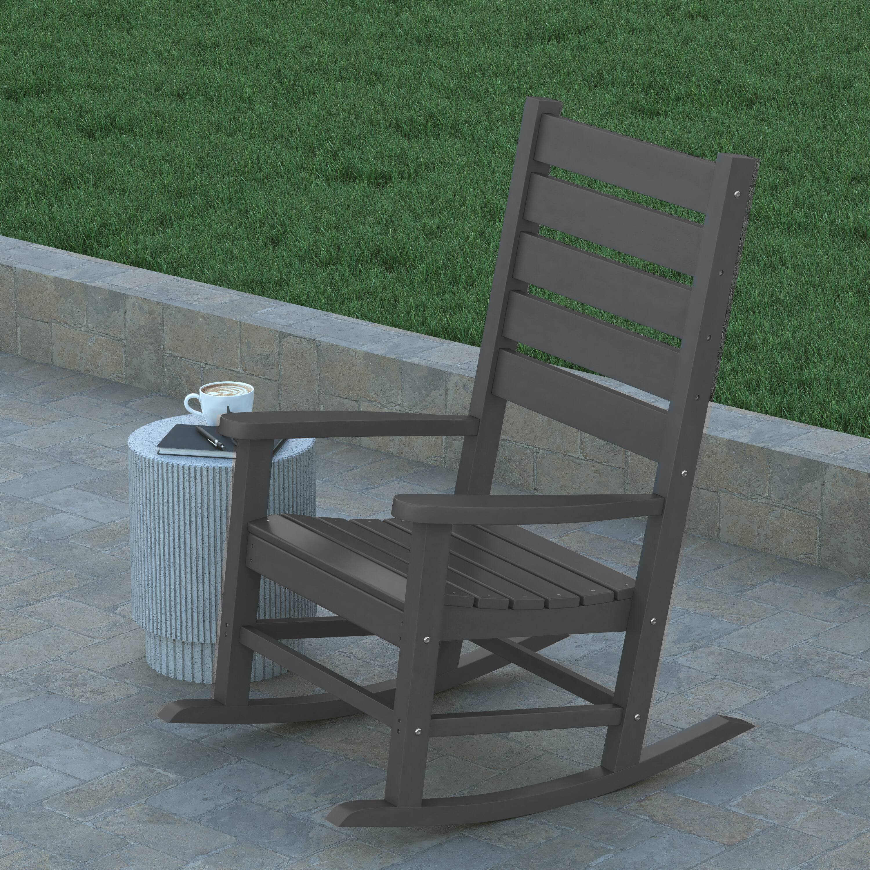 Alt View 4. Emma + Oliver - Florian Set of 2 Contemporary Rocking Chairs, All-Weather HDPE Indoor/Outdoor Rockers - Gray.