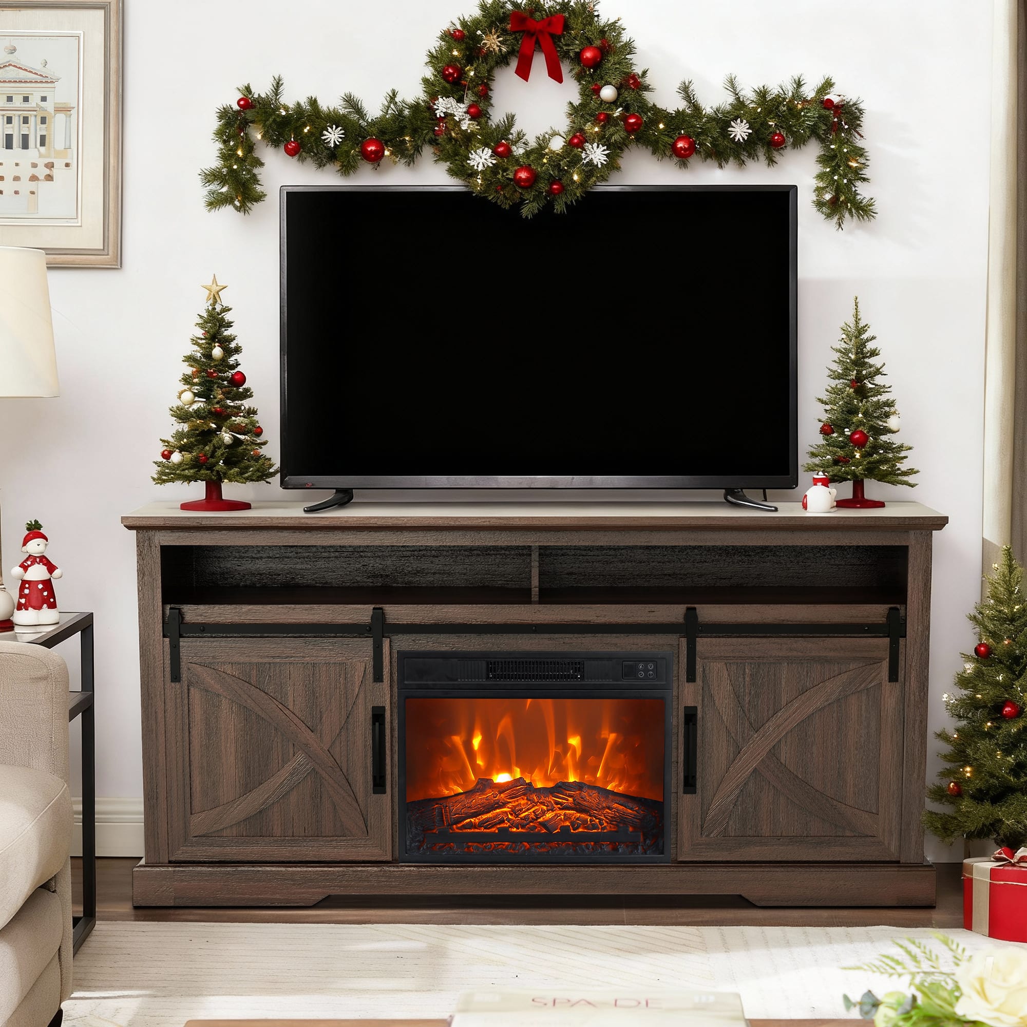 Front. Ihomeadore - 68" TV Stand with Electric Fireplace Media Console for TVs up to 78" - Brown.