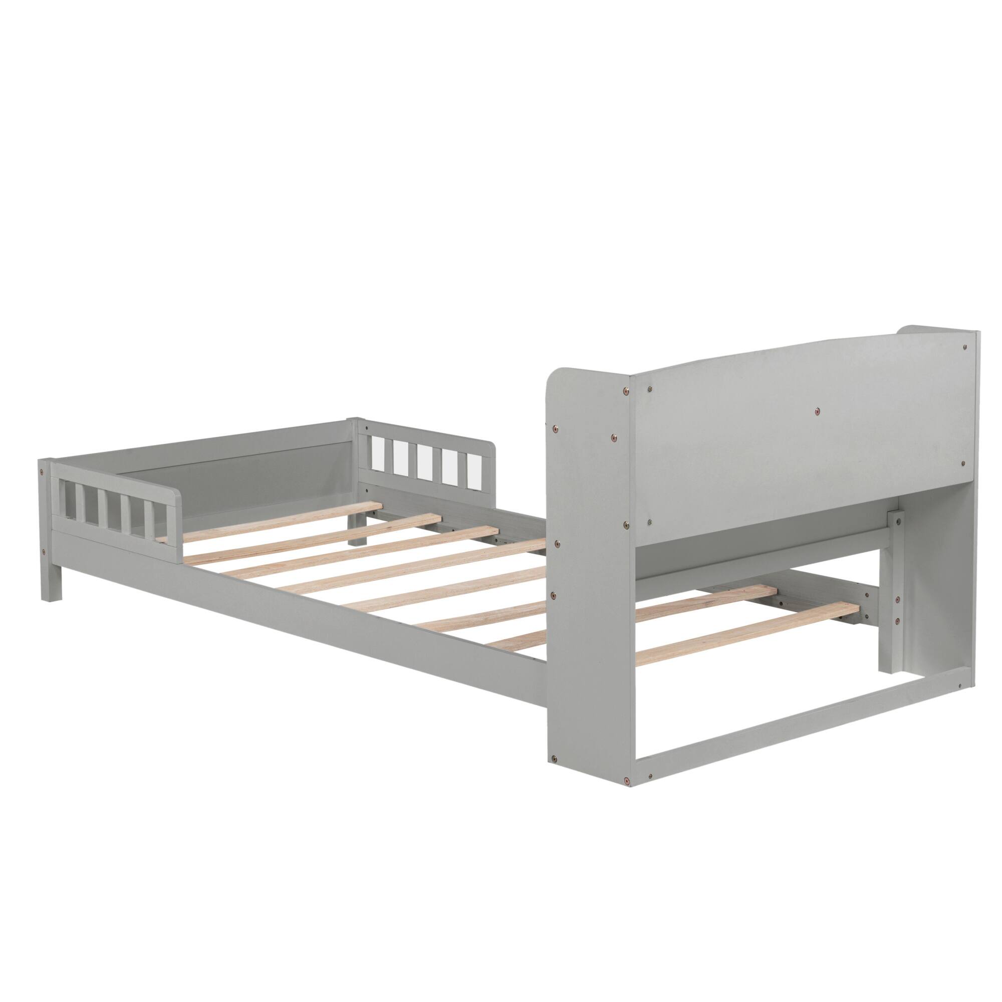 Alt View 1. GOODSILO - Twin Bed with Integrated Bookshelf Headboard and Motion Sensor LED Lighting System for Enhanced Bedroom Functionality - Grey.