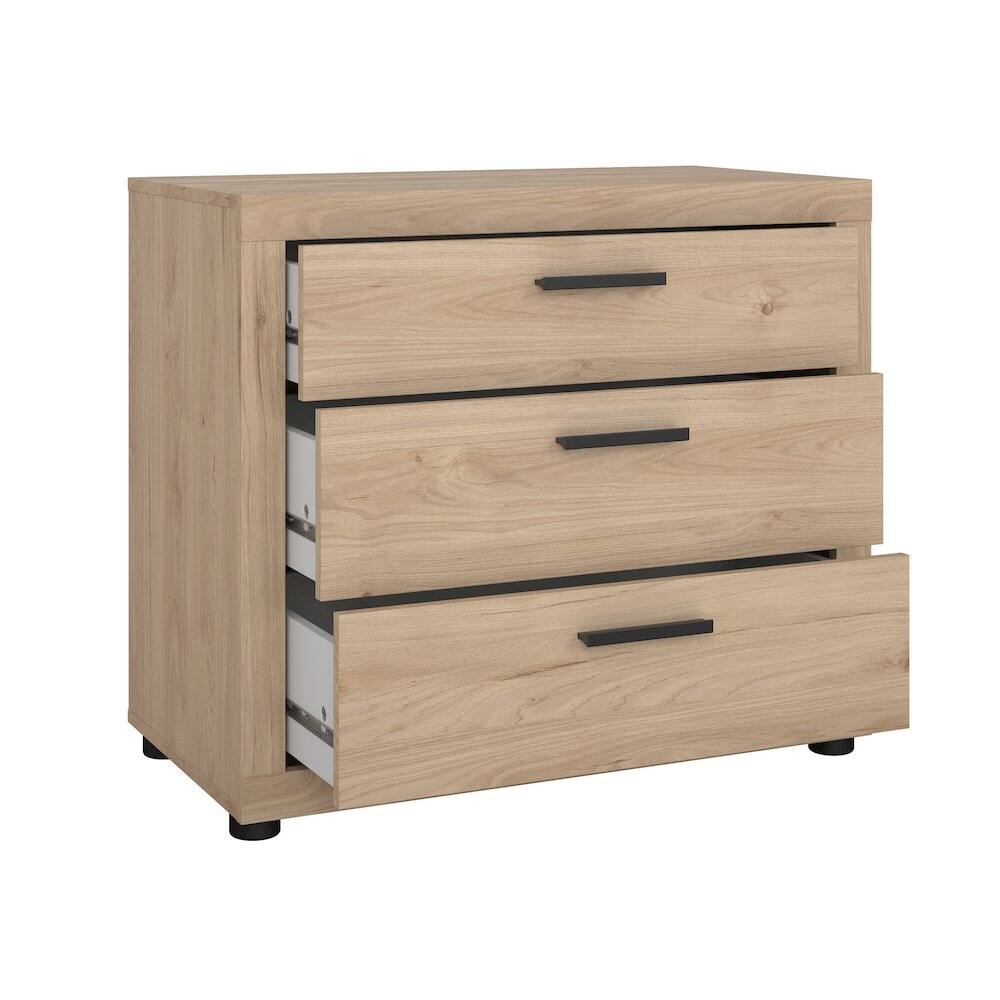 Left. Tvilum - Mira 3 Drawer Chest, Jackson Hickory - Brown.