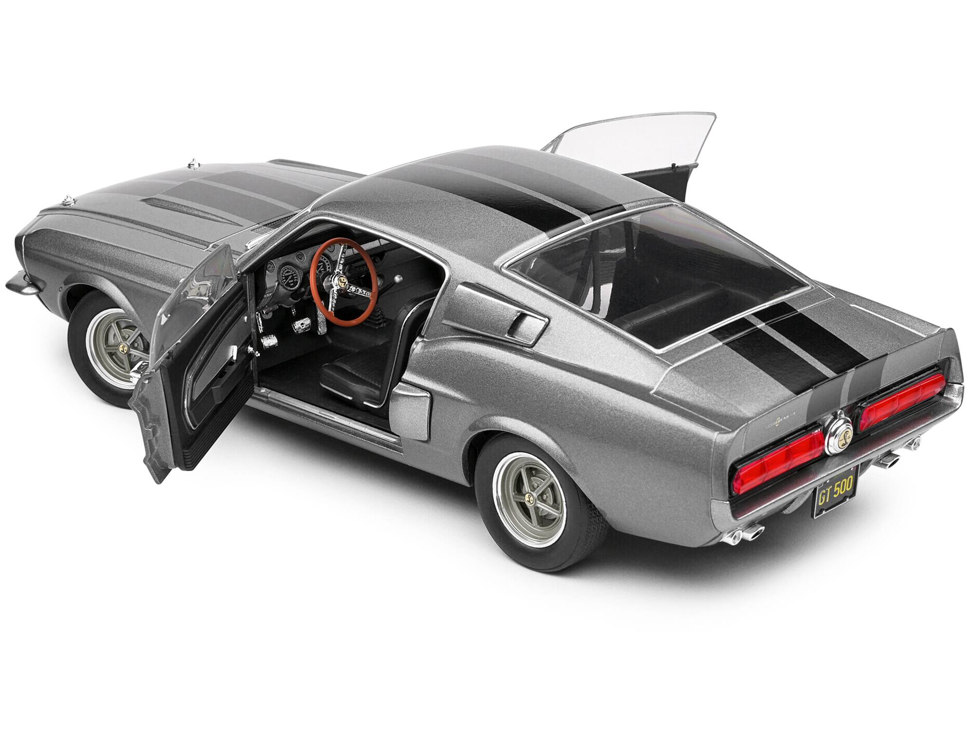 Alt View 4. Solido - 1967 Shelby GT500 Gray Metallic with Black Stripes 1/18 Diecast Model Car by Solido.