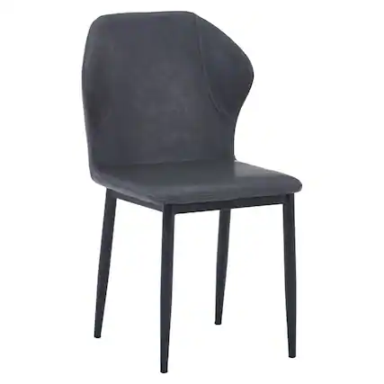Front. LeisureMod - Mosaic Modern Fabric Upholstered Side Dining Chair with Accent Diamond Stitched Backrest and Metal Legs - Charcoal.