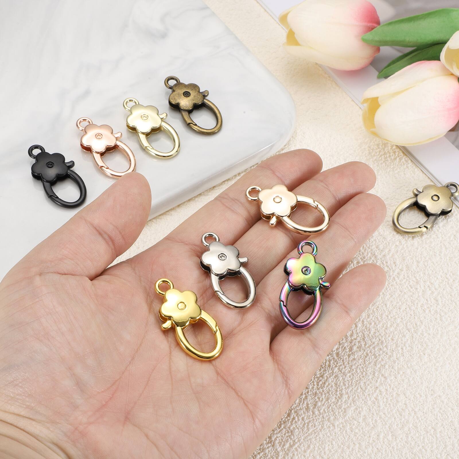 Alt View 4. Unique Bargains - 6pcs Flower Lobster Claw Clasps Metal Snap Hook Keychain Clips for DIY Craft Bag Charm Accessory - Light Gold.