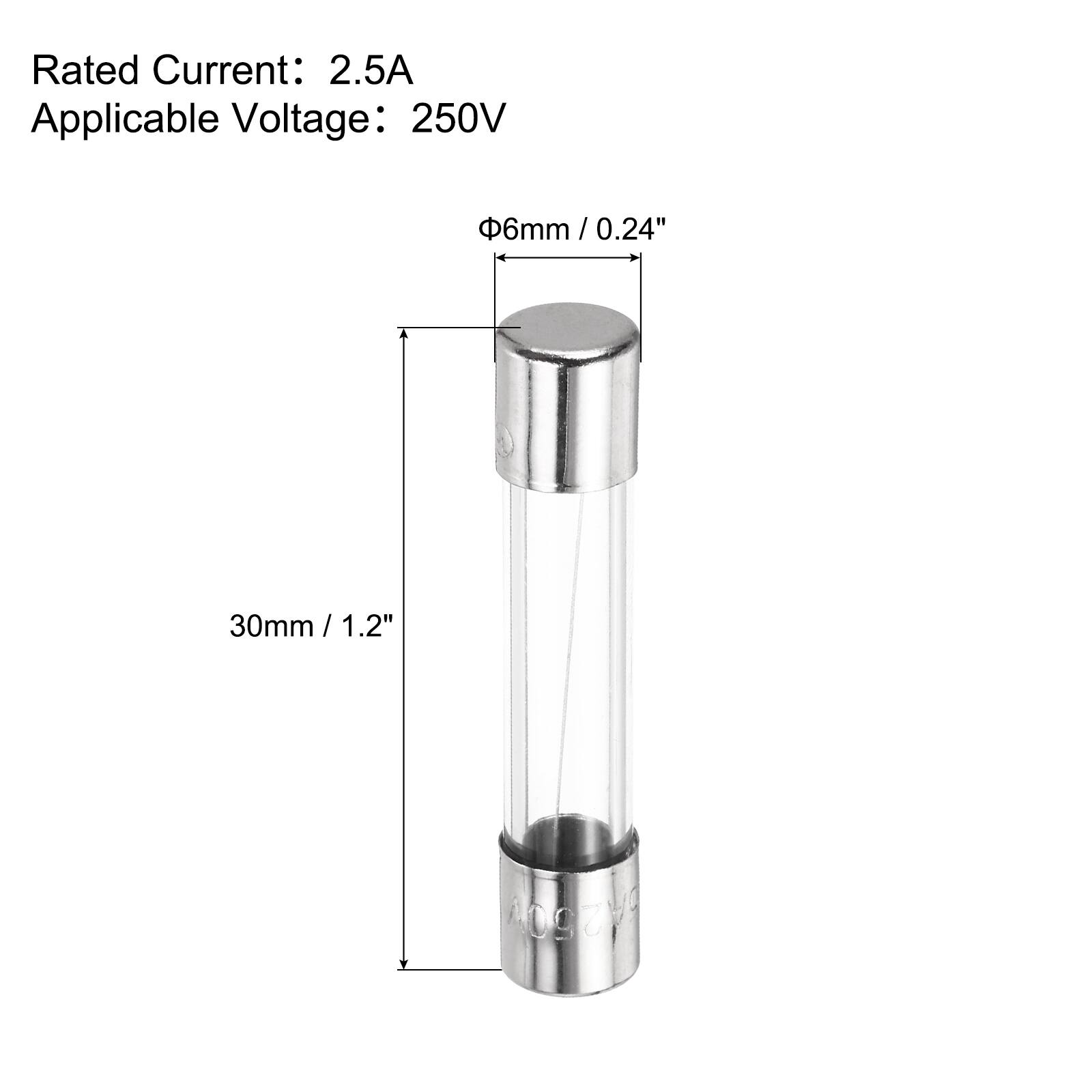Rated Current: 2.5A  
Applicable Voltage: 250V  

6mm / 0.24"  
30mm / 1.2"