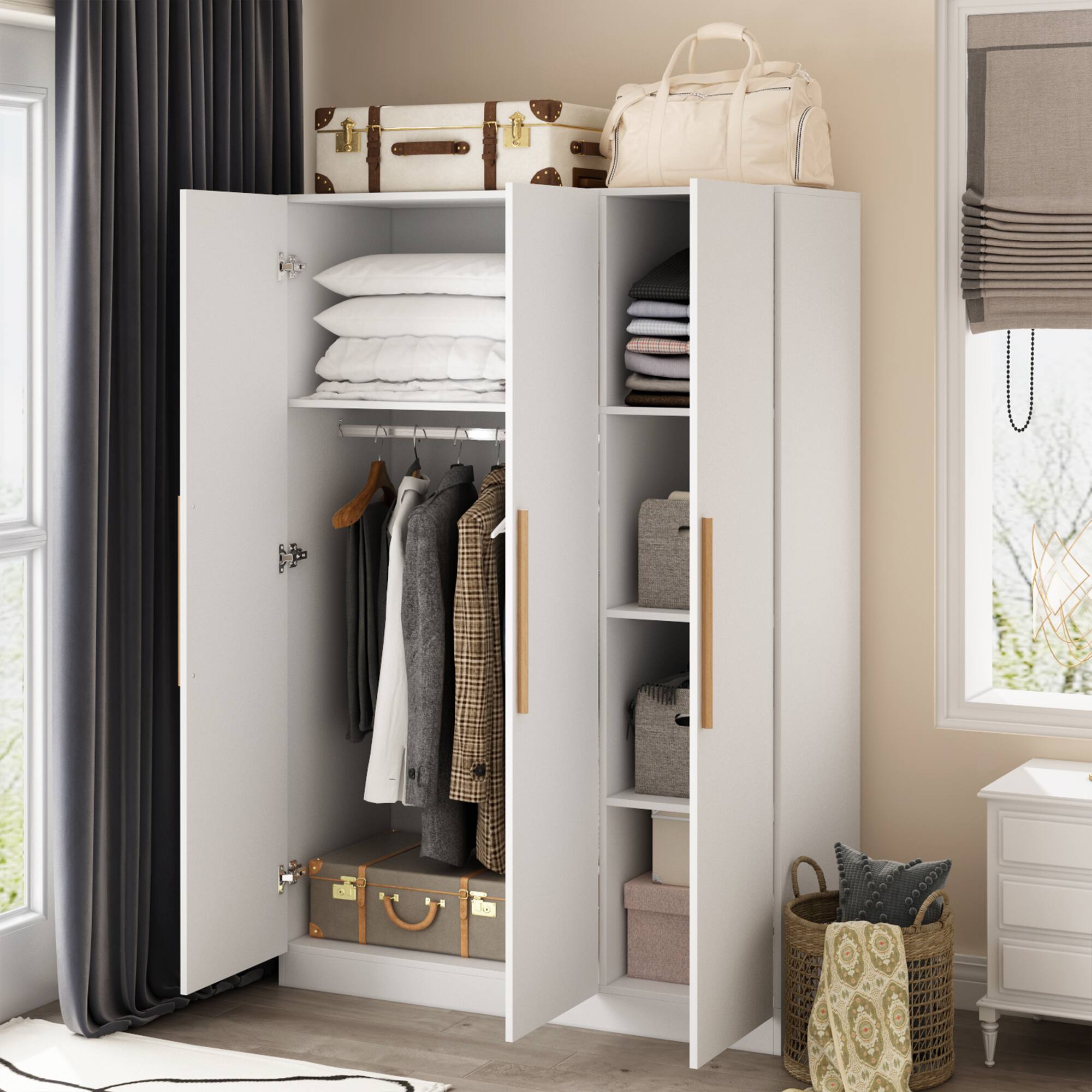 Left. FUFU & GAGA - FUFU&GAGA 3 - Door Wardrobe: Minimalist Design with Ample Storage & Anti - Tip Safety - White.