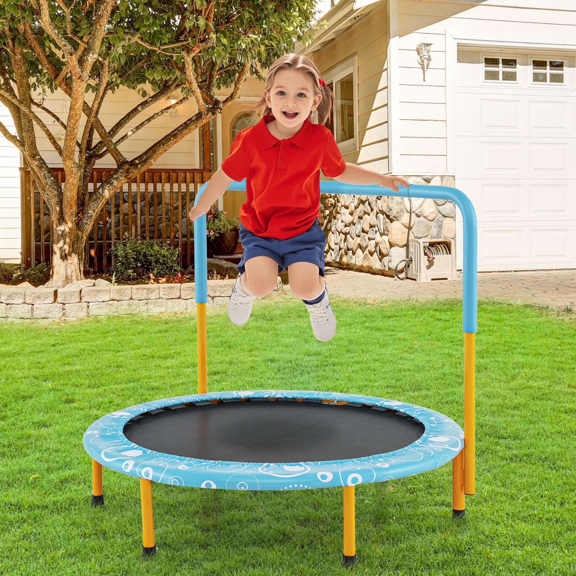 Alt View 3. Costway - Costway 36" Kids Trampoline Rebounder with Full Covered Handrail & Pad Indoor Outdoor - Light Blue.
