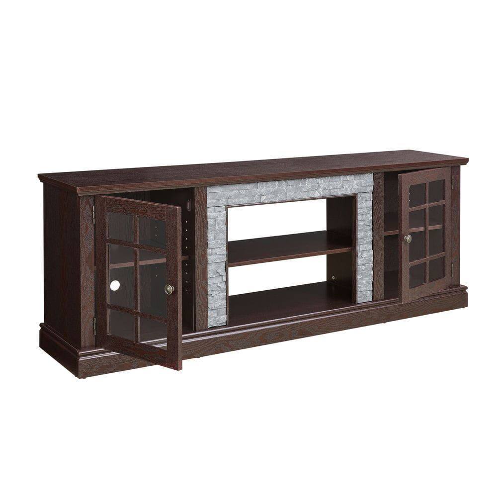 Alt View 10. Kadyn - 70-Inch Modern Entertainment Center with Faux Stone Design - Cherry - Brown.