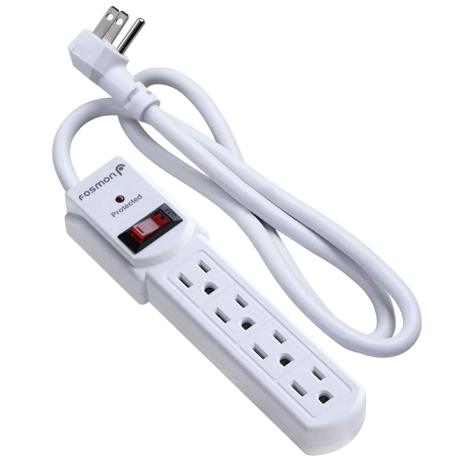 Fosmon - [ETL Listed] Electrical Outlet Extender Multi Plug Outlet(4-Outlet), Surge Protector, Flat Outlet 3FT Cord 490J - White