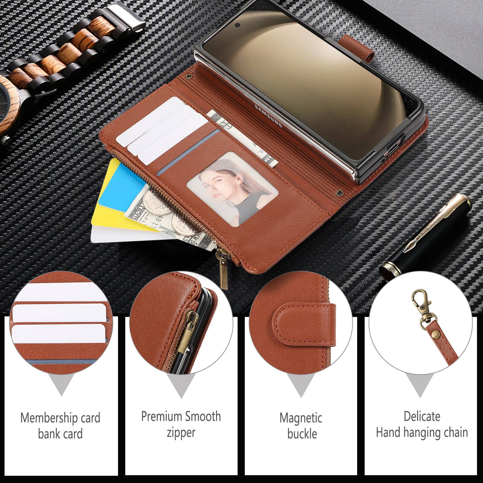 EO S SAMSUNG LND I & 4B17 Membership card bank card Premium Smooth zipper Magnetic buckle Delicate Hand hanging chain