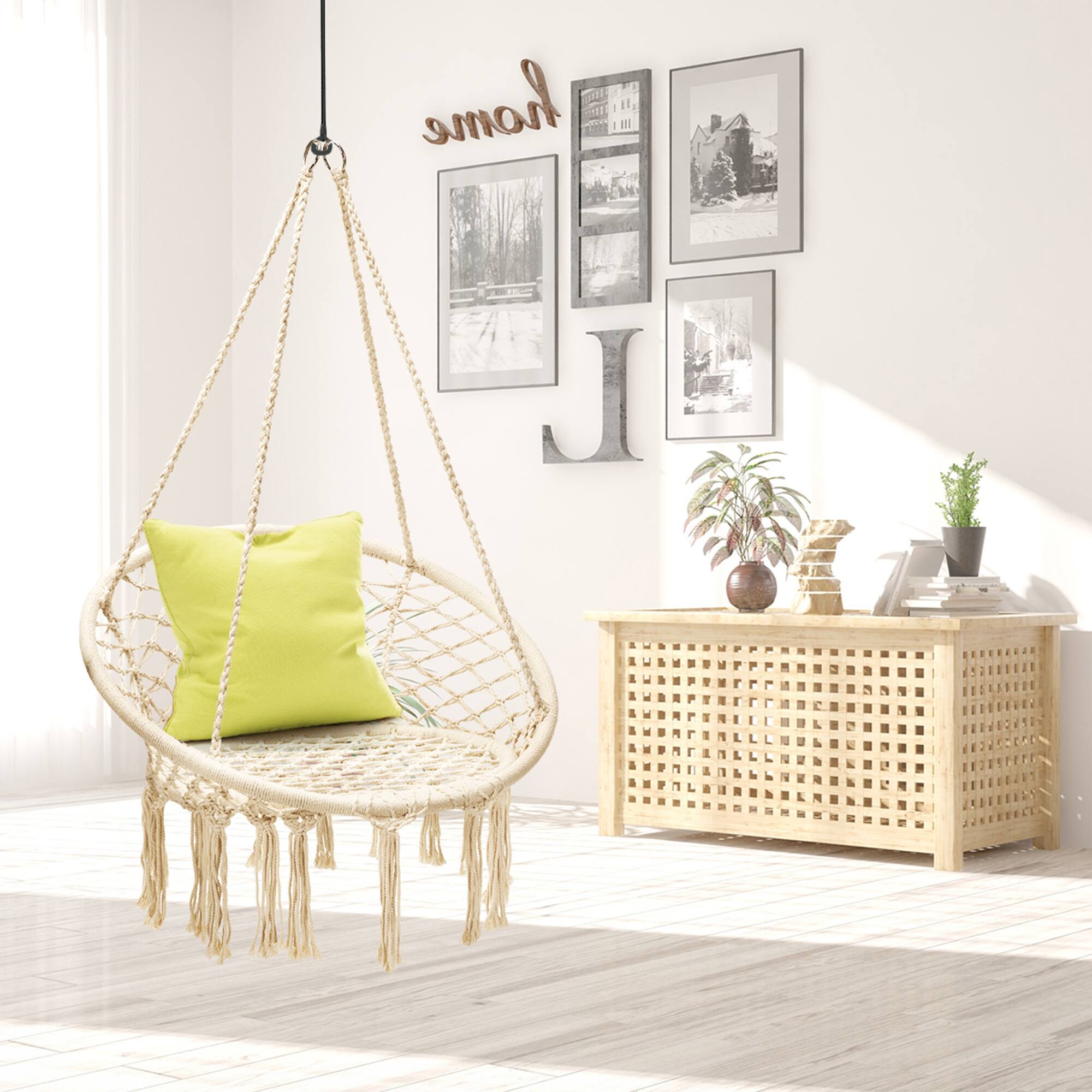 Alt View 1. Gymax - Gymax Hammock Chair Hanging Cotton Rope Macrame Swing Chair Indoor Outdoor Beige - Beige.