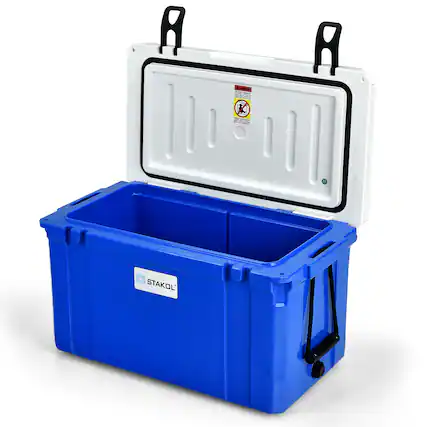 Front. Costway - Costway 58 Quart Portable Cooler Ice Chest Leak-Proof 80 Cans Ice Box for Camping - Blue,White.