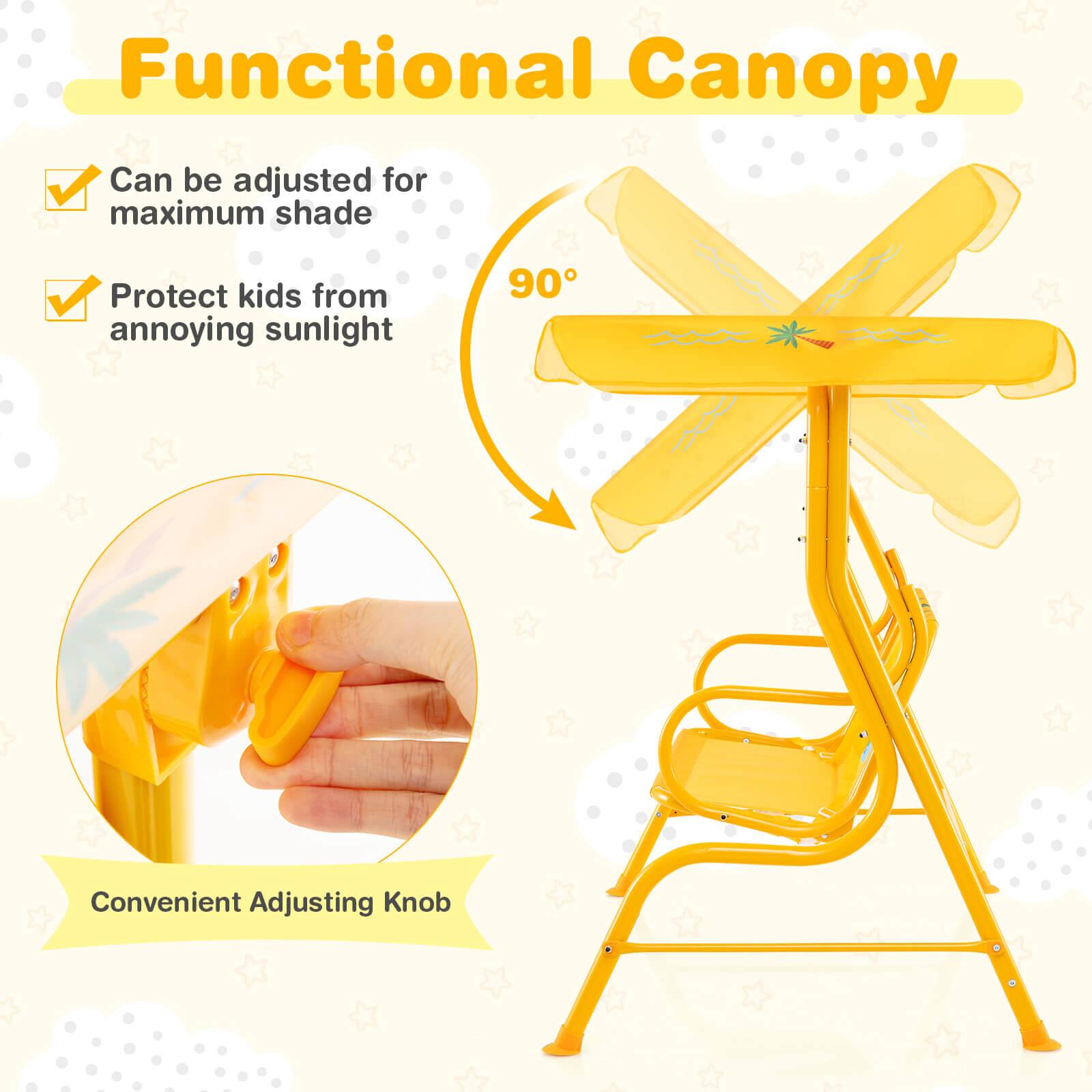 Functional Canopy

- Can be adjusted for maximum shade
- Protect kids from annoying sunlight

90°

Convenient Adjusting Knob