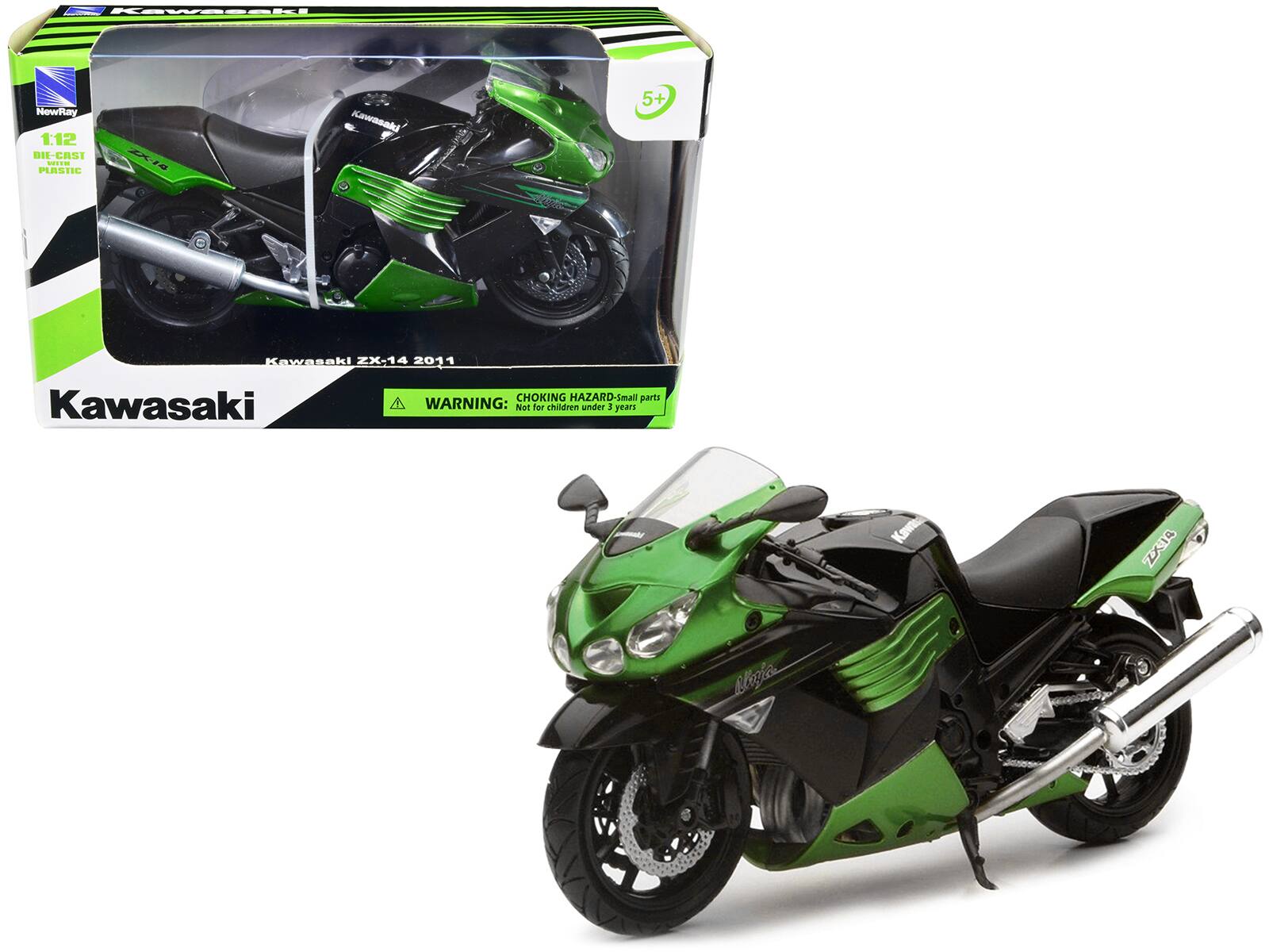 2011 Kawasaki ZX-14 Ninja Motorcycle Model 1/12 by New Ray - Green
