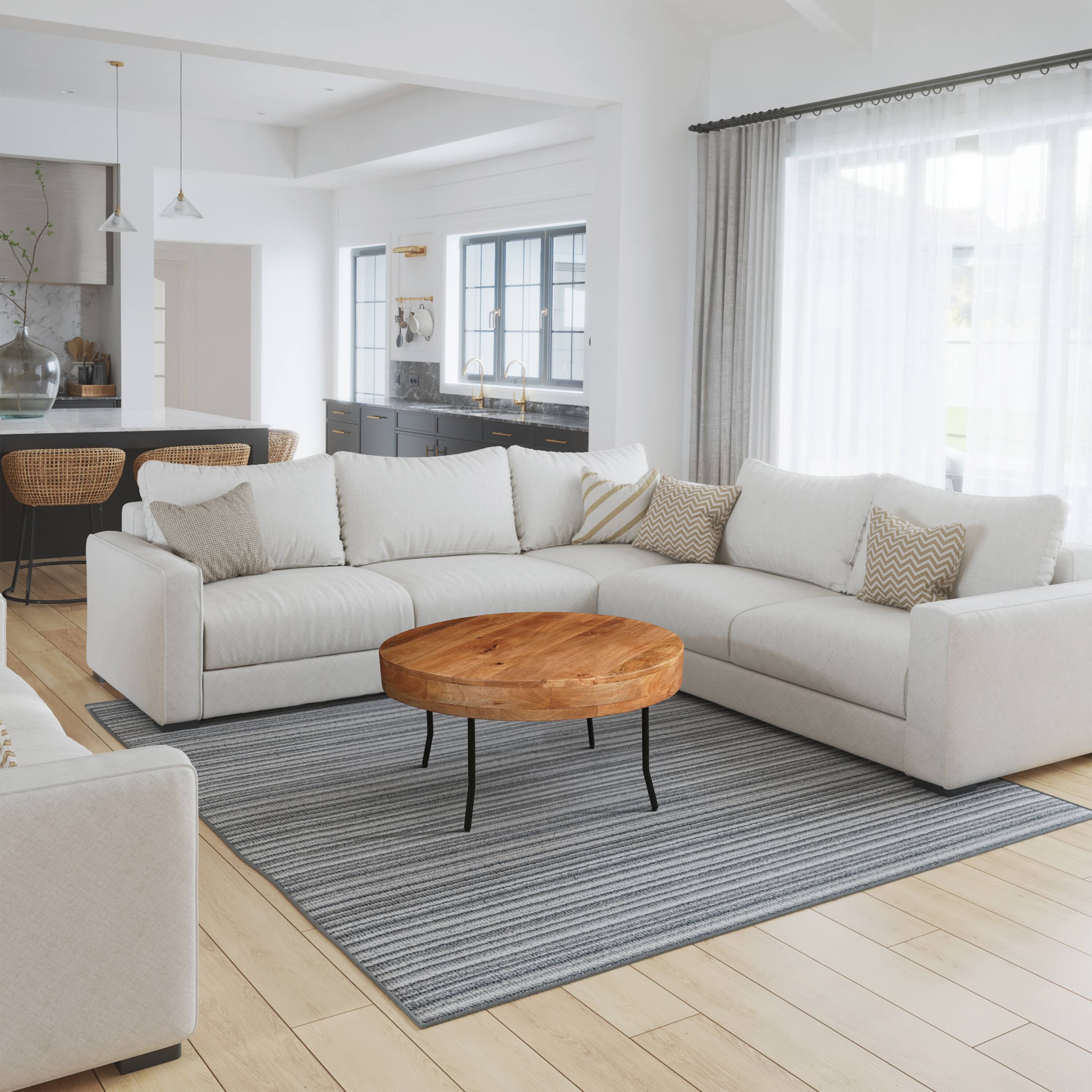 Alt View 8. Manhattan Lane - 32 Inch Coffee Table, Handcrafted Mango Wood Round Top, Black Metal Angled Legs - Brown, Black.