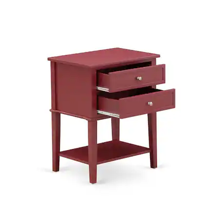Front. East West Furniture - East West Furniture VL-13-ET Mid Century Modern End Table with 2 Wood Drawers for Bedroom, Stable and Sturdy - Burgundy.
