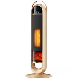 Sweetcrispy - Ceramic Tower Space Heater for Indoor Use, 60° Oscillation, 3 Heating Modes, 50-95°F Thermostat, Flame Effect - Gold