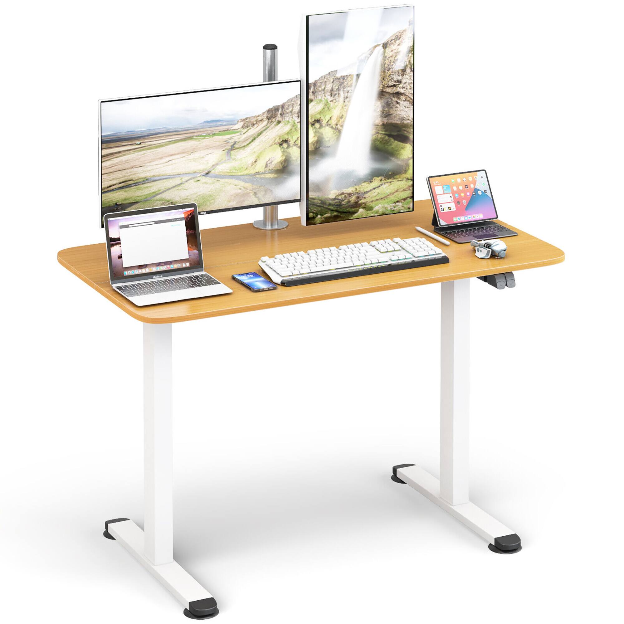 Front. Gymax - Gymax Electric Standing Desk Adjustable Stand up Computer Desk Anti-collision Natural - Natural.