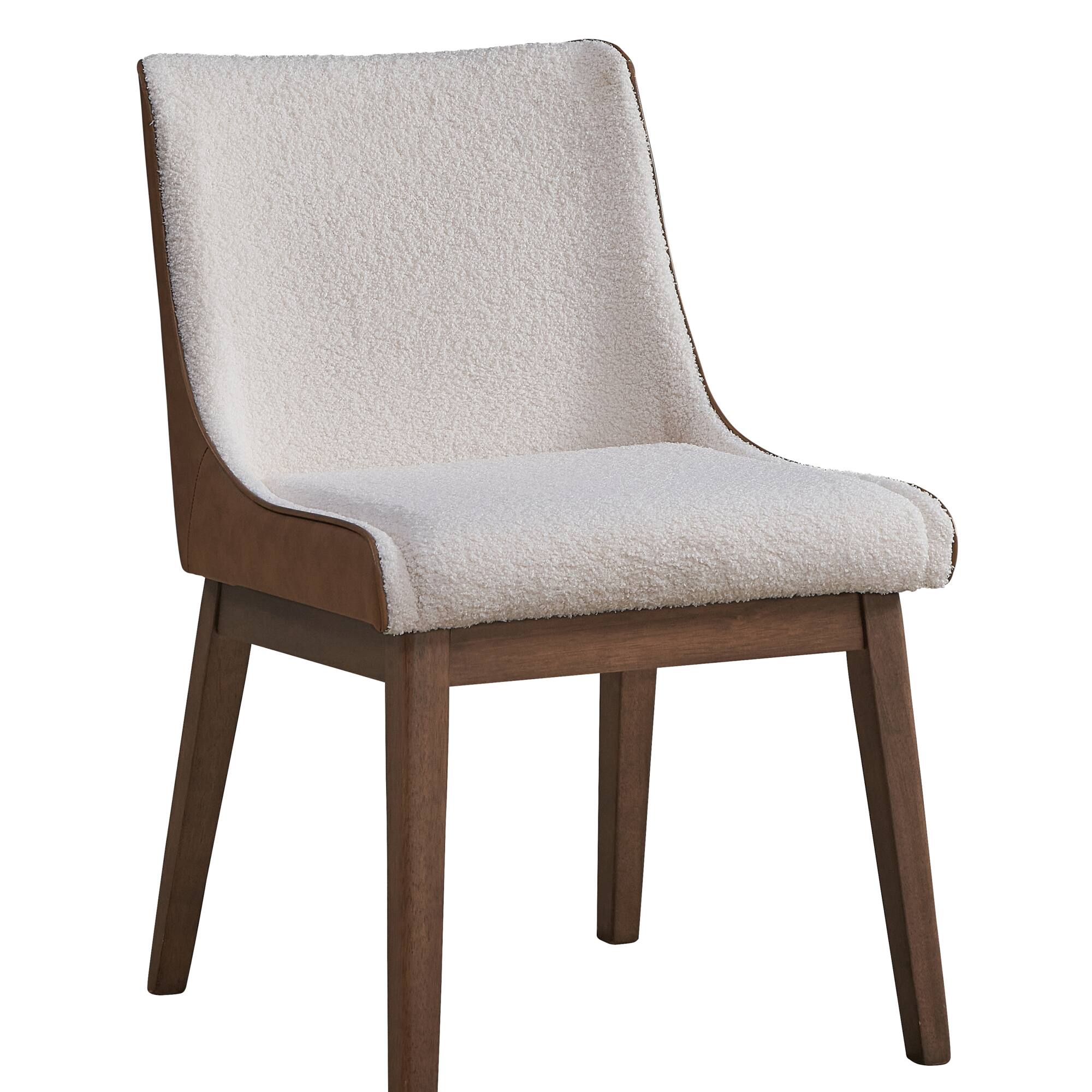 Front. GOODSILO - Elegant Boucle and Velvet Upholstered Dining Chair with Walnut Finish, Set of 2 - Walnut.