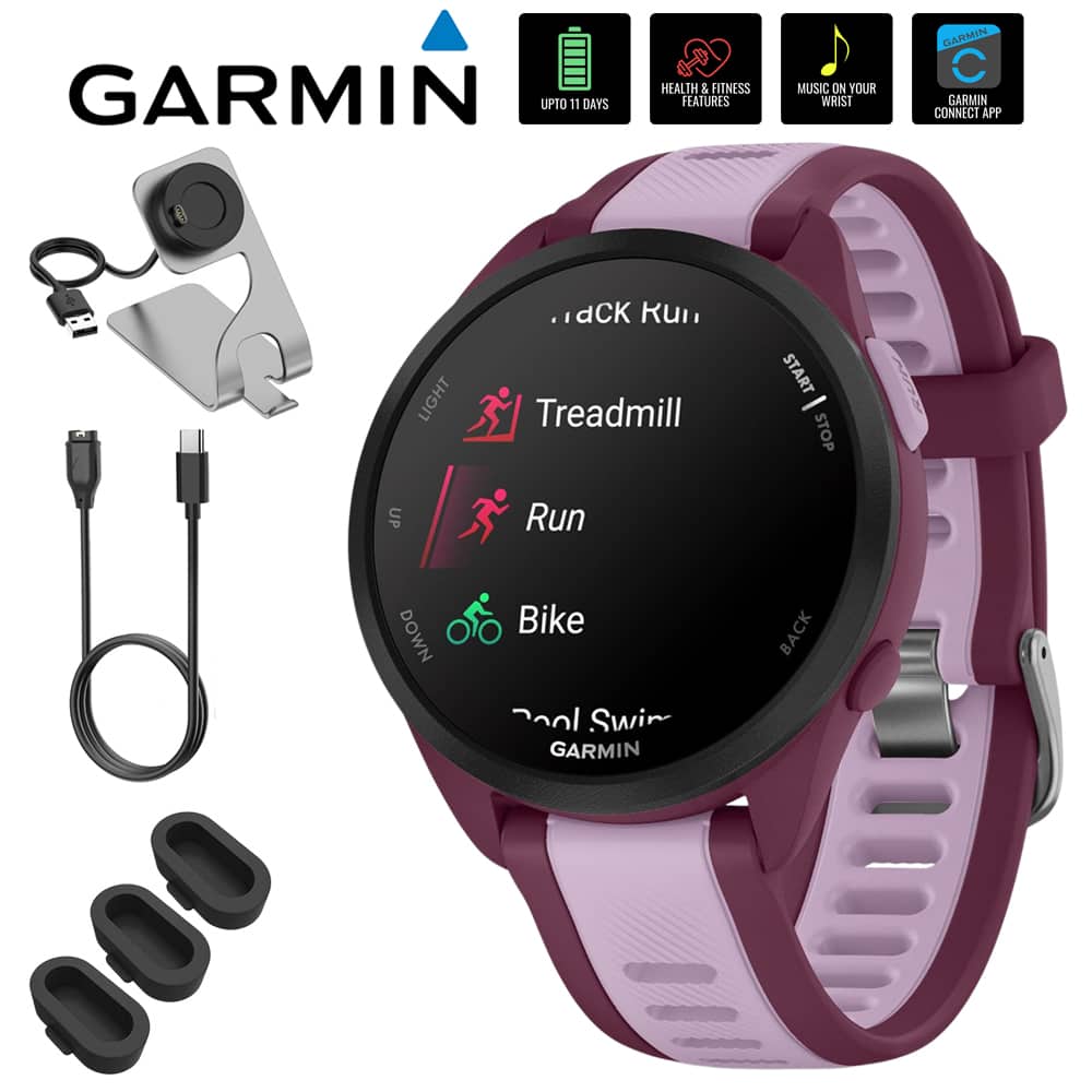 Garmin - Forerunner 165 Music Smart Sport Watch, Berry + Lilac w/ Accessories Bundle - Berry/Lilac - (2024)