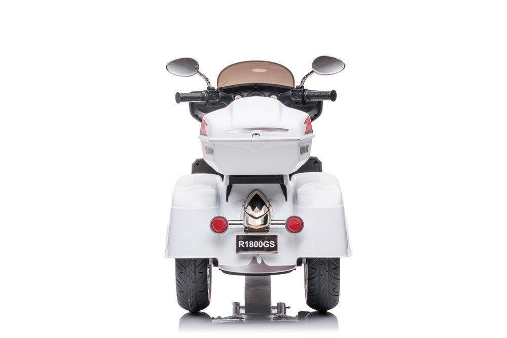 Alt View 2. BreeBe - 12V Kids Electric Ride On Motorcycle, 2-Seater w/ Key Start, 3 Wheels, Headlight, Storage Box, Dual Motors - White.