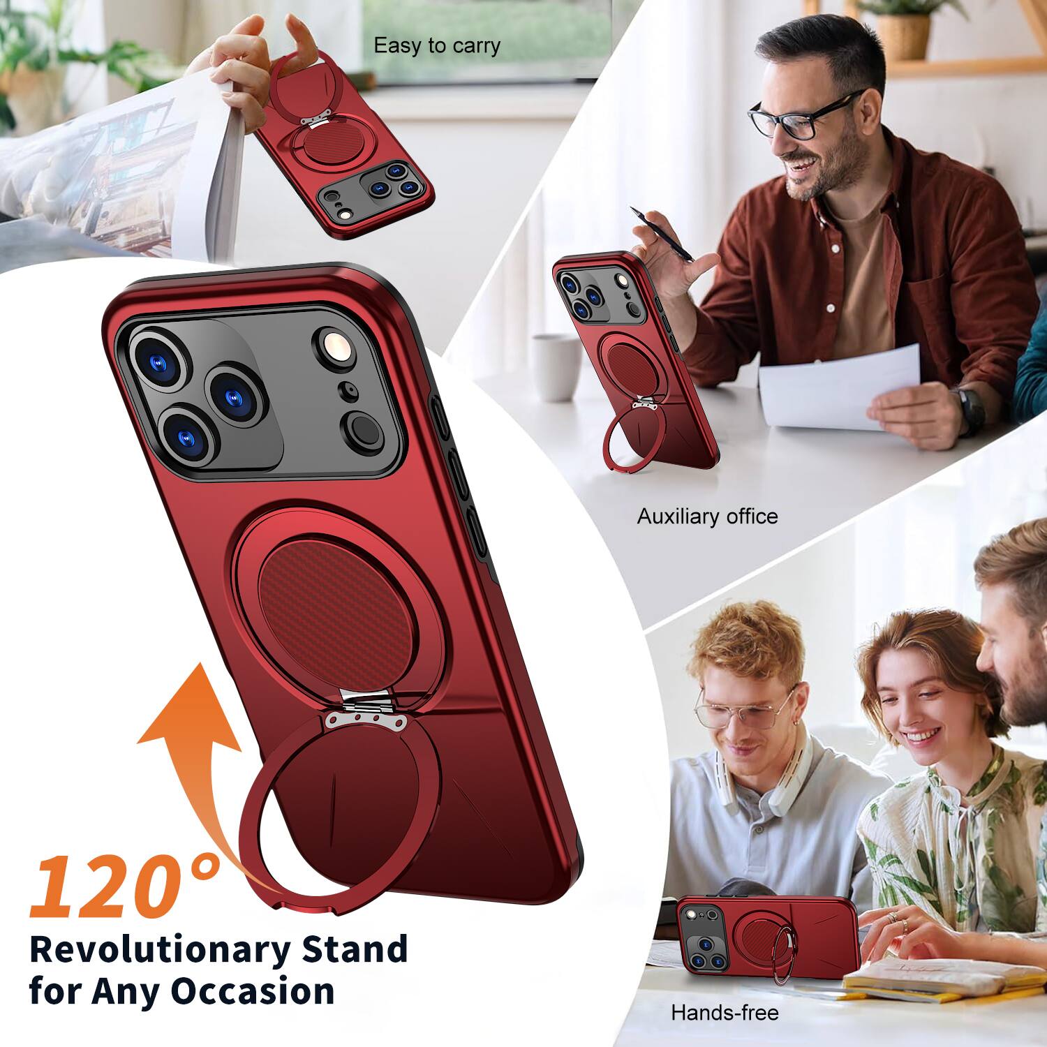 Easy to carry  
Auxiliary office  
120° Revolutionary Stand for Any Occasion  
Hands-free