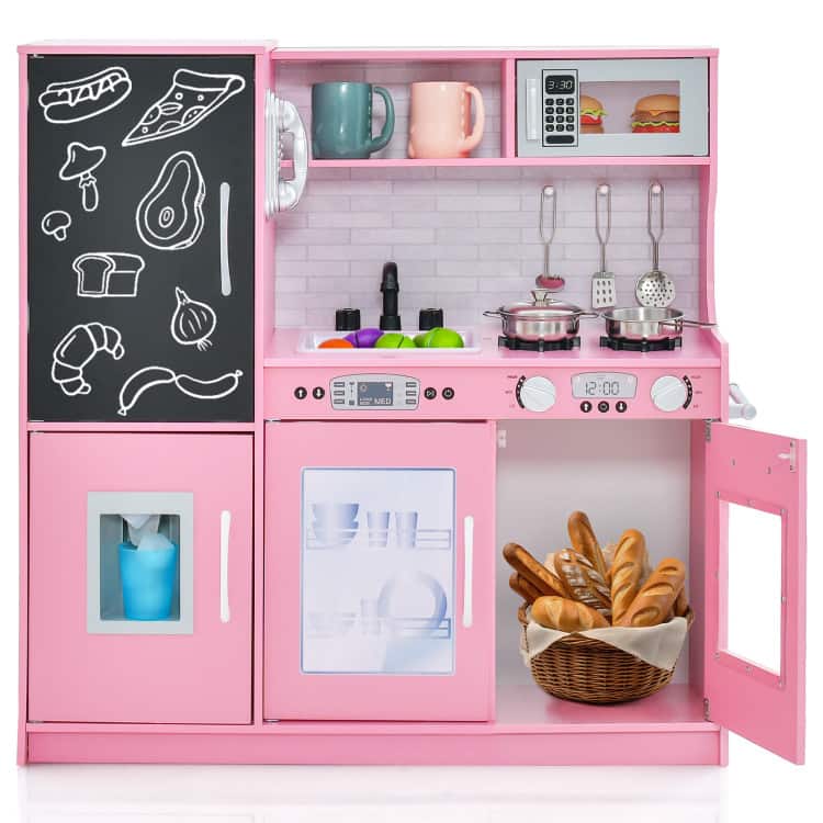 SlickBlue - Toddler Pretend Play Kitchen for Boys and Girls Ages 3–6 - Pink