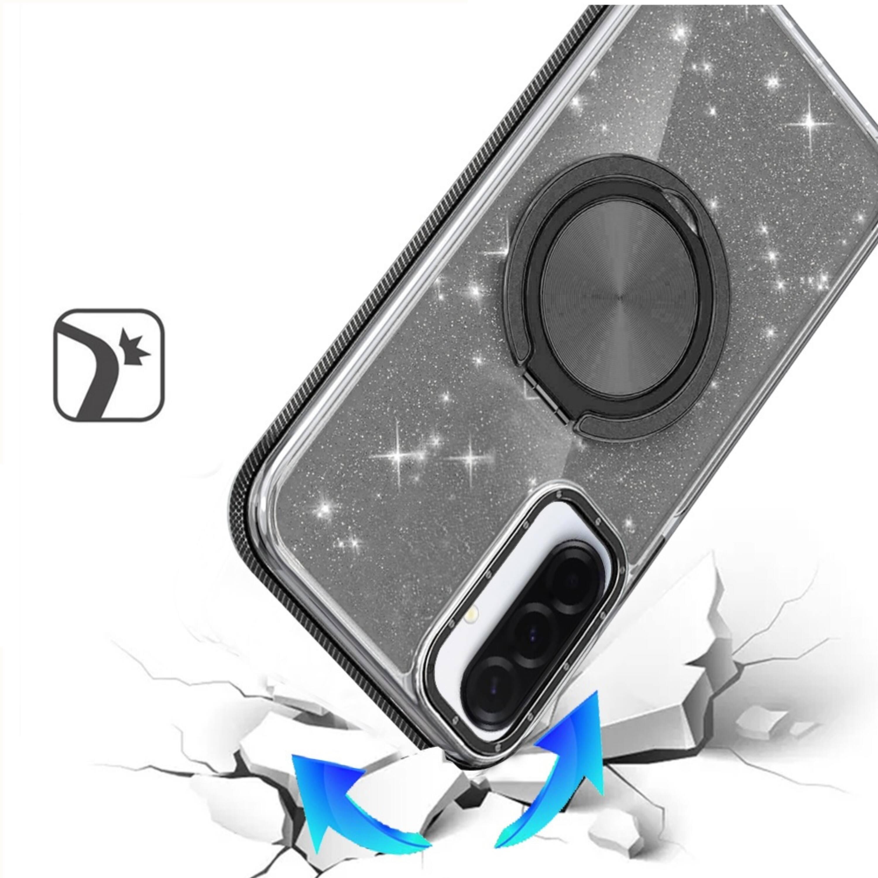 Angle. Kitcheniva - Glitter Shockproof Protective Cover With Tempered Glass For Samsung A27 5G Purple - Purple.