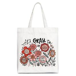 OrnamentallyYou - It's Okay Floral Affirmation Canvas Tote Bag, Boho Motivational Gift for Kind and Inspirational Women - White
