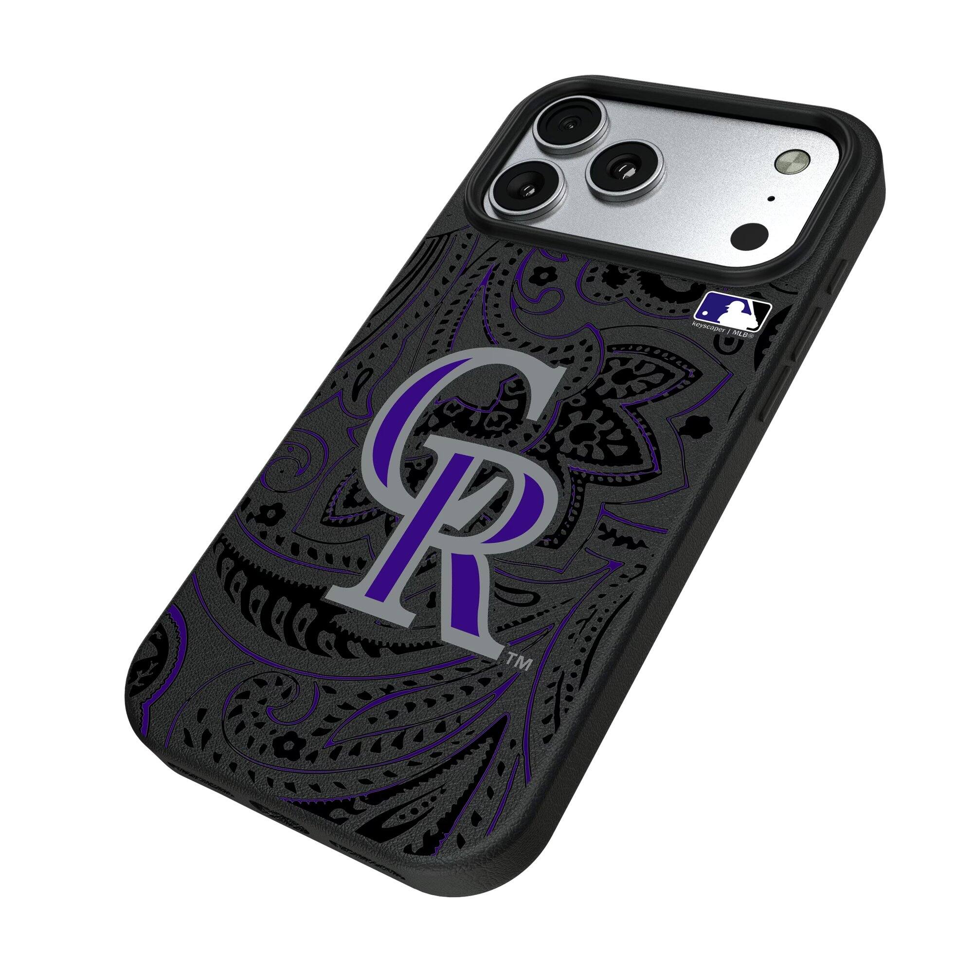 Alt View 1. Keyscaper - Colorado Rockies Paisley iPhone Magnetic Bump Case - 15 - Black.