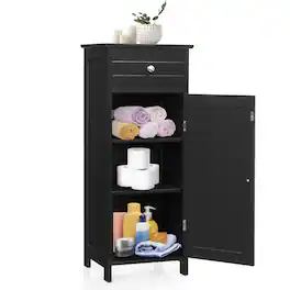 Ecooso - Wooden Freestanding Bathroom Storage Cabinet with Drawer and Adjustable Shelf - Black
