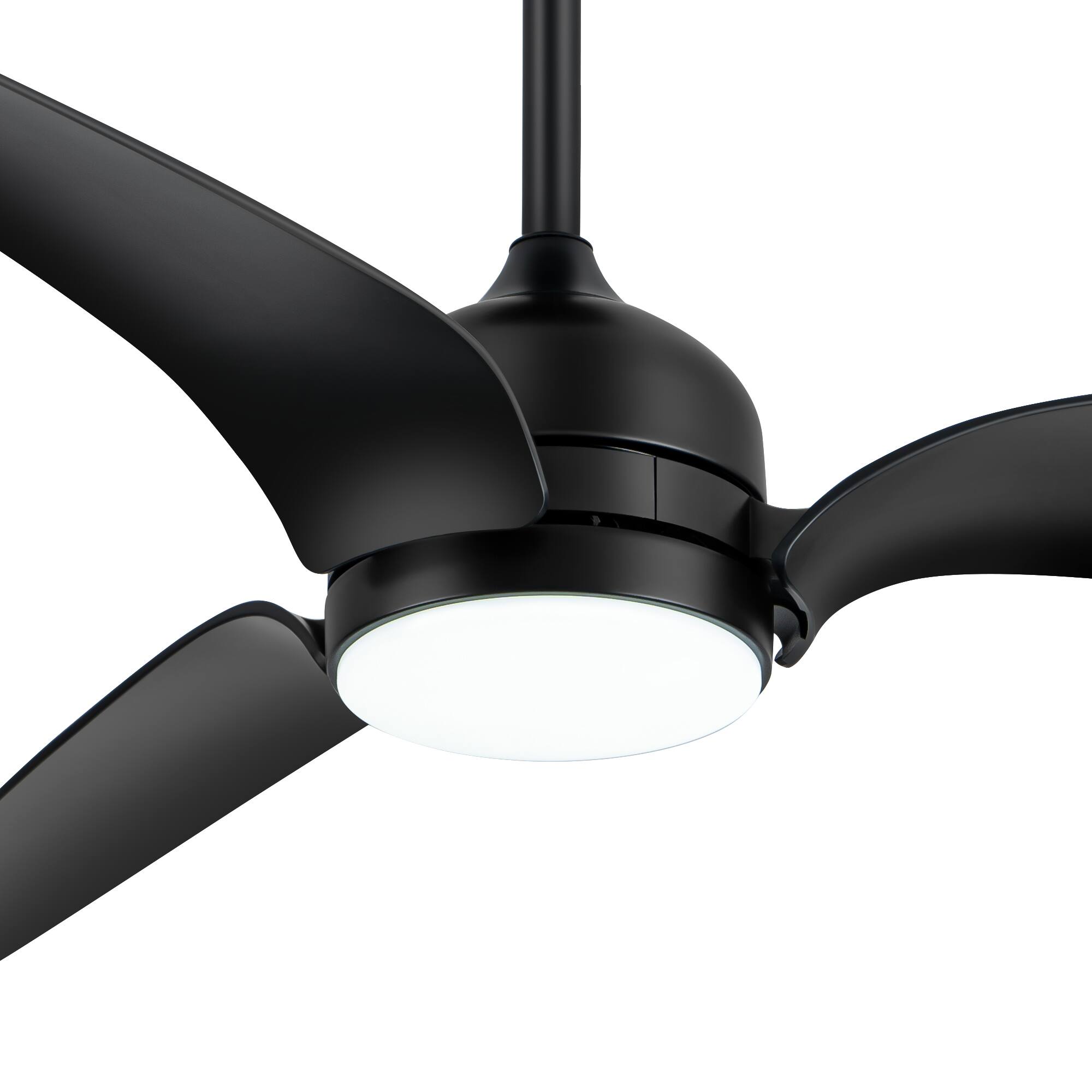 Left. Breezary - 60-Inch Ceiling Fan with 3-Color Light, 3 ABS Blades, DC Motor, 6-Speed Remote Control, 6'' &12 '' Downrods - Matte Black.