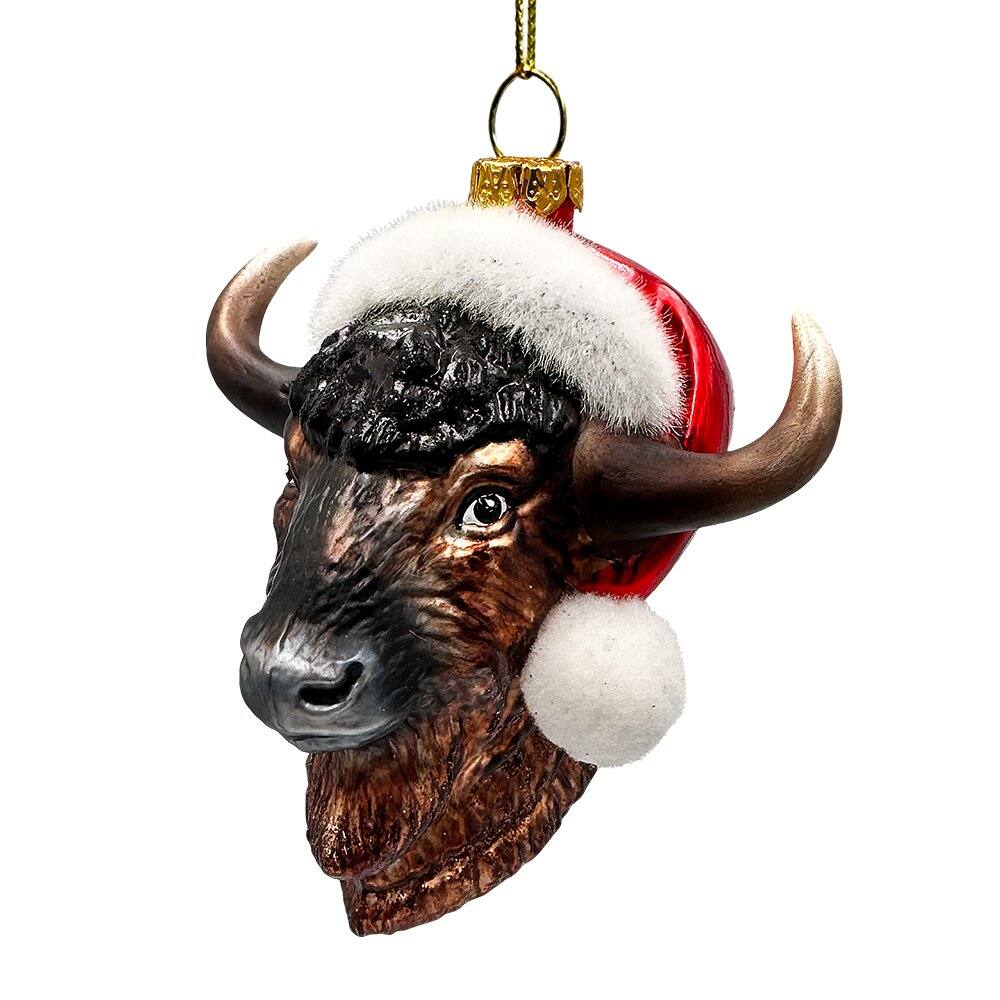 Back. OrnamentallyYou - Festive Bison Glass Christmas Ornament Buffalo Western Bovine Animal - Multi-colored.