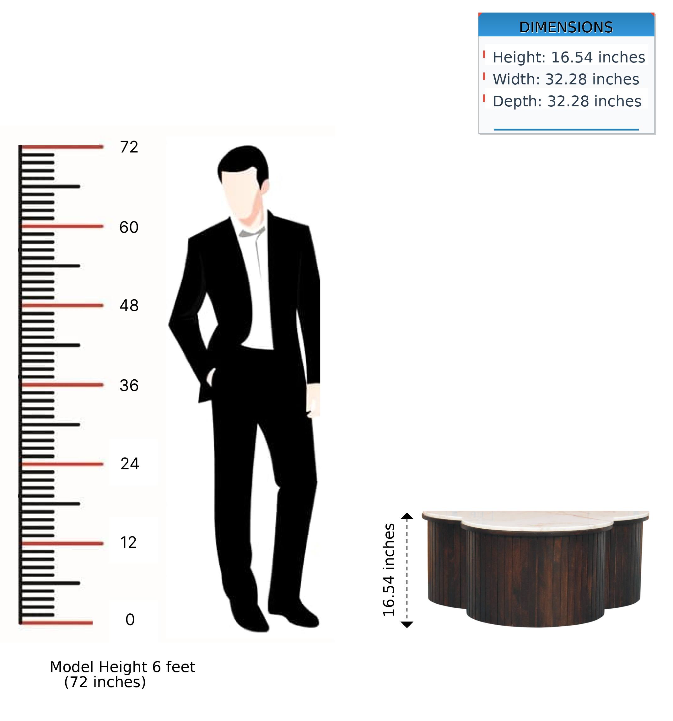 DIMENSIONS  
Height: 16.54 inches  
Width: 32.28 inches  
Depth: 32.28 inches  

Model Height 6 feet (72 inches)