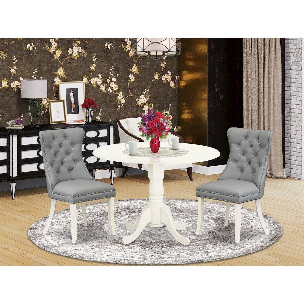 Alt View 8. East West Furniture - 3 Piece Dinette Set for Small Spaces Consists of a Round Dining Table - White.
