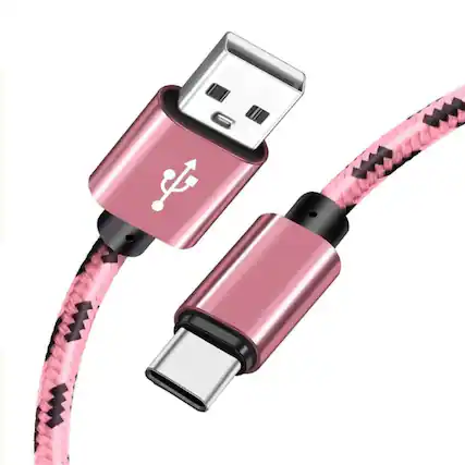 Front. Kitcheniva - Durable USB-A to USB-C Rapid Charging Data Transfer Cable 10Ft Pink Pack Of 1 - Pink.